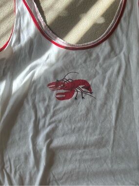 Lazy One White Tank with Red Stitching